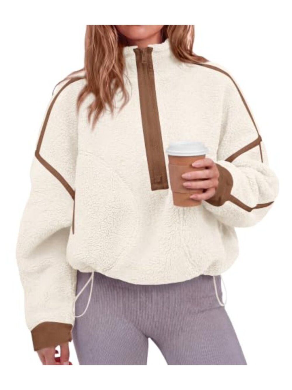Half Zip Fleece Pullover Mock Neck Color Block Sweatshirt Sherpa Jacket